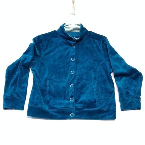 Onque Casuals Elements of Style Velour Jacket Large Snap Fasten Casual Comfort - Picture 1 of 10